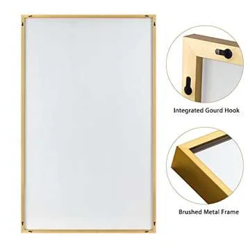 NeuType Full Length Mirror Hanging or Leaning Against Wall, Large Rectangle Bedroom Mirror Floor Mirror Dressing Mirror Wall-Mounted Mirror, Thin Frame,Gold,52"x32",No Stand