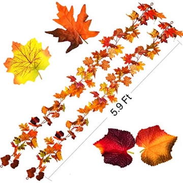 DearHouse 2 Pack Fall Garland Maple Leaf for Thanksgiving Decor