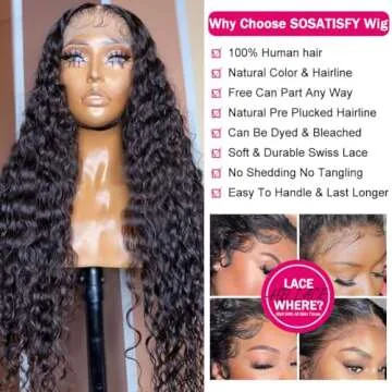 SOSATISFY Deep Wave Lace Front Wigs Human Hair 4x4 HD Transparent Lace Closure Wigs Glueless 180% Density Human Hair Wigs for Black Women Pre Plucked with Baby Hair (20 inch)