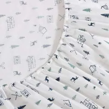 Eddie Bauer - Twin Sheets, Cotton Percale Bedding Set, Crisp & Cool Home Decor (Campout Dark Blue,3 Pieces, Twin)