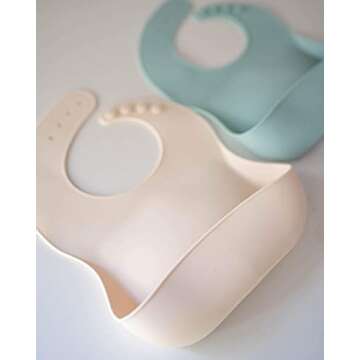 AVA + OLIVER Silicone Bib Set - Adjustable Waterproof Bibs - Set of 2 (Seaside)
