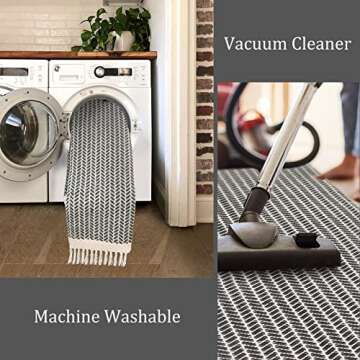 Lahome Boho Entryway Rug, 3x5 Rug for Bedroom Lightweight Washable Throw Rug Woven Cotton Bathroom Rugs with Tassels, Farmhouse Black and White Rug for Living Room Kitchen Office Dorm