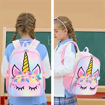 BTOOP Kids Backpack Girls School Backpack Preschool Kindergarten Unicorn Toddler BookBag with Chest Clip (Tie Dye headband)