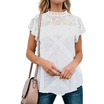 ZXZY Women Lace Blouse - Elegant Short Sleeve Top