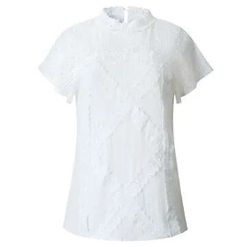 ZXZY Women Lace Blouse - Elegant Short Sleeve Top