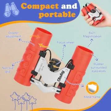 Obuby Real Binoculars for Kids Gifts for 3-12 Years Boys Girls 8x21 High-Resolution Optics Mini Compact Binocular Toys Shockproof Folding Small Telescope for Bird Watching,Travel, Camping,Red