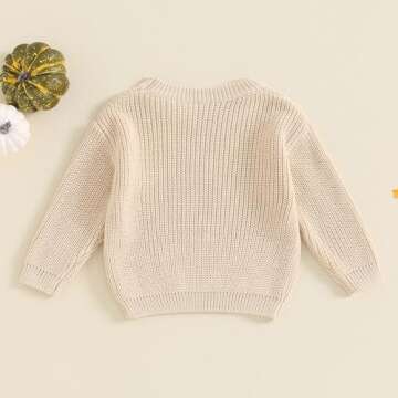 Toddler Baby Boy Girl Halloween Outfit Pumpkin Embroidery Knit Sweater Sweatshirt Fall Winter Clothes (Beige, 18-24 Months)