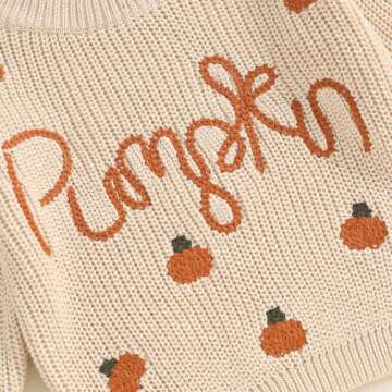 Toddler Baby Boy Girl Halloween Outfit Pumpkin Embroidery Knit Sweater Sweatshirt Fall Winter Clothes (Beige, 18-24 Months)