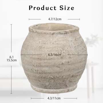 Briful 6.1'' Large Ceramic Rustic Vase Shabby Vintage Textured Vase, 4.72'' Wide Mouth Pampas Jar Va...