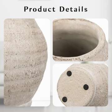 Briful 6.1'' Large Ceramic Rustic Vase Shabby Vintage Textured Vase, 4.72'' Wide Mouth Pampas Jar Vase Pottery for Fake Flowers Branches, Farmhouse Home Décor, Weddings Shelf Table Decor, Cream White