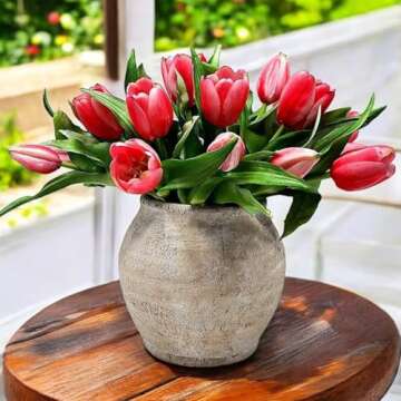 Briful 6.1'' Large Ceramic Rustic Vase Shabby Vintage Textured Vase, 4.72'' Wide Mouth Pampas Jar Vase Pottery for Fake Flowers Branches, Farmhouse Home Décor, Weddings Shelf Table Decor, Cream White