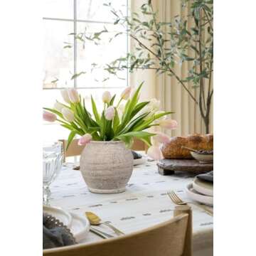 Briful 6.1'' Large Ceramic Rustic Vase Shabby Vintage Textured Vase, 4.72'' Wide Mouth Pampas Jar Vase Pottery for Fake Flowers Branches, Farmhouse Home Décor, Weddings Shelf Table Decor, Cream White