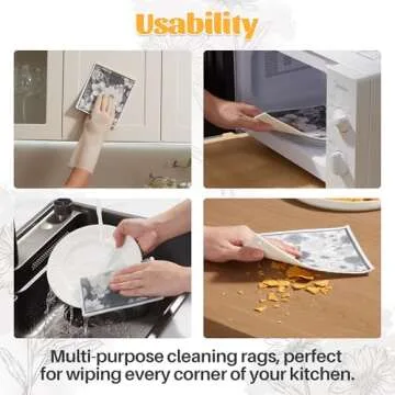 JOYMOOP 12 Pack Decorate Cleaning Cloth (Black White of Decorative Series), Reusable Absorbent Dish Towels, Non-Scratch Washable Rags for Cookware, Kitchen and Household Cleaning - 6.7×7.9 inch