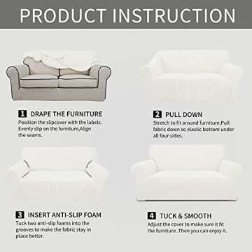 Easy-Going Stretch 4 Seater Sofa Slipcover 1-Piece Sofa Cover Furniture Protector Couch Soft with Elastic Bottom for Kids, Polyester Spandex Jacquard Fabric Small Checks Cream