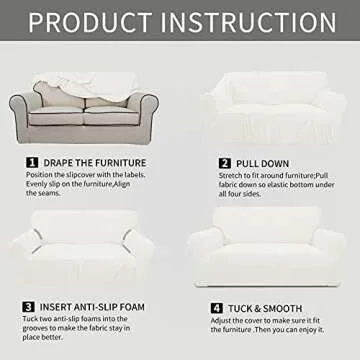 Easy-Going Stretch 4 Seater Sofa Slipcover 1-Piece Sofa Cover Furniture Protector Couch Soft with Elastic Bottom for Kids, Polyester Spandex Jacquard Fabric Small Checks Cream