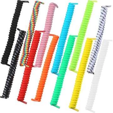 WILLBOND 12 Pairs No Tie Curly Shoelaces Elastic Shoe Lace Solid Color Suitable in Sports Flat Shoel...