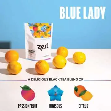 Zest 150mg High Caffeine Energy Loose Leaf Blend - Blue Lady Black Tea - 4 Oz - Hot or Iced - All Natural Strong Flavored Healthy Coffee Alternative Highly Caffeinated Substitute - Perfect for Keto