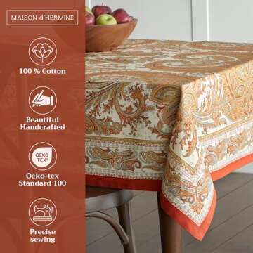 Maison d' Hermine 100% Cotton Table Cover - 60"x120" Rectangle Decorative Tablecloth - Washable Tabl...