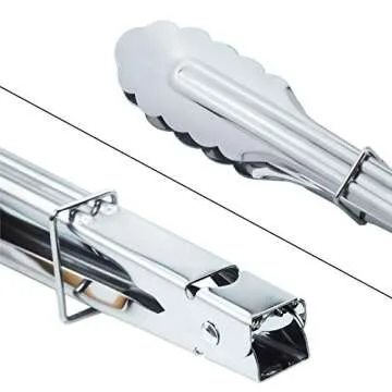 HINMAY Stainless Steel Serving Tongs Grilling Tongs for Cooking Camping Barbecue (12-Inch 3 Pieces)