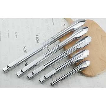 HINMAY Stainless Steel Serving Tongs Grilling Tongs for Cooking Camping Barbecue (12-Inch 3 Pieces)