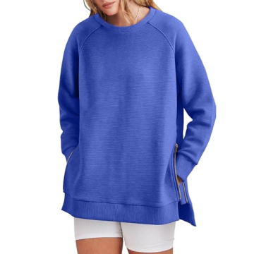 ANRABESS Womens Oversized Sweatshirt Crewneck Tunic Pollover with Side Zippers
