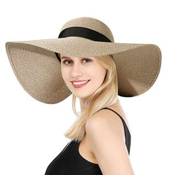 Lanzom Womens Wide Brim Straw Hat Big Floppy Foldable Roll up Cap Beach Sun Hat UPF 50+(Bowknot-Mixe...