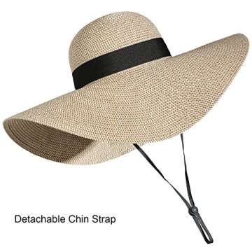 Lanzom Womens Wide Brim Straw Hat Big Floppy Foldable Roll up Cap Beach Sun Hat UPF 50+(Bowknot-Mixed Beige)