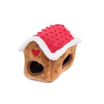 ZippyPaws Burrow Puzzle Plush Dog Toy, Interactive Squeaky Toy for Enrichment, Hide and Seek Game for Small to Medium Dogs, Gingerbread House