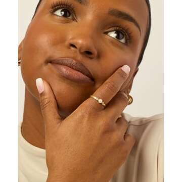 PAVOI 14K Yellow Gold Plated Pearl Hammered Ring for Women | Dainty Elegant Stackable Cubic Zirconia Thin Band for Women | Size 7