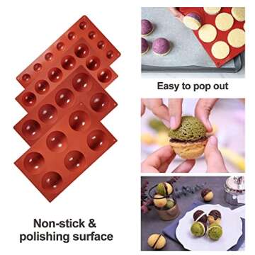 La chat 4 PCS Semi Circular Silicone Molds, Half Sphere Silicone Baking molds for Candy and chocolate, BPA Free and Non-Stick Cylinder cookie molds