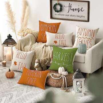 AVOIN colorlife Hello Fall Harvest Pumpkin Spice Thanksgiving Throw Pillow Covers, 18 x 18 Inch Autu...