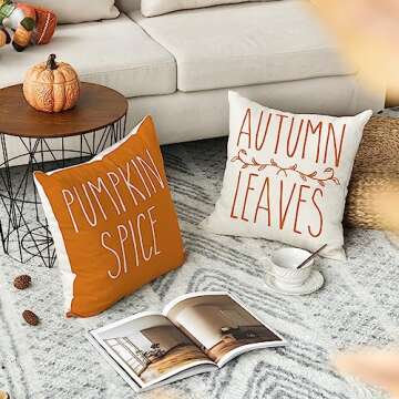AVOIN colorlife Hello Fall Harvest Pumpkin Spice Thanksgiving Throw Pillow Covers, 18 x 18 Inch Autumn Leaves Seasonal Cushion Case for Sofa Couch Set of 4