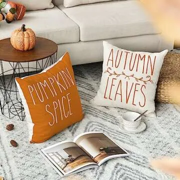 AVOIN colorlife Hello Fall Harvest Pumpkin Spice Thanksgiving Throw Pillow Covers, 18 x 18 Inch Autumn Leaves Seasonal Cushion Case for Sofa Couch Set of 4
