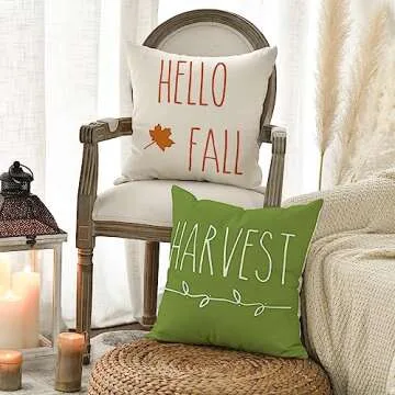 AVOIN colorlife Hello Fall Harvest Pumpkin Spice Thanksgiving Throw Pillow Covers, 18 x 18 Inch Autumn Leaves Seasonal Cushion Case for Sofa Couch Set of 4