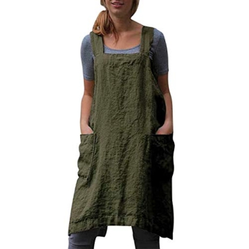 VLZUFE Cotton Linen Apron for women Cross Back Apron Pinafore Dress for Baking Cooking Gardening Wor...