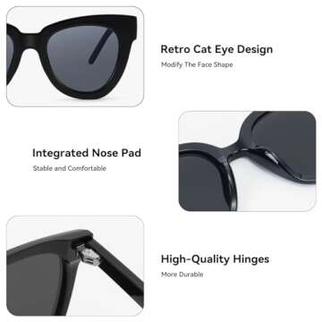 Dollger Retro Cat Eye Sunglasses Women Men Vintage Square Tortoise Shell Fashion Cateye Sunglasses Black