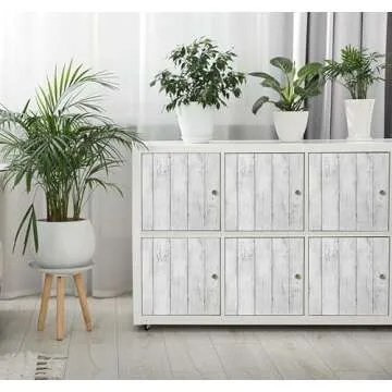 Abyssaly Peel and Stick Wallpaper 17.7" X 118" White Gray Wood Shiplap Contact Paper Self-Adhesive Removable Decorative Wall Covering Vintage Wood Plank Film for Home Decoration