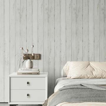 Abyssaly Peel and Stick Wallpaper 17.7" X 118" White Gray Wood Shiplap Contact Paper Self-Adhesive Removable Decorative Wall Covering Vintage Wood Plank Film for Home Decoration