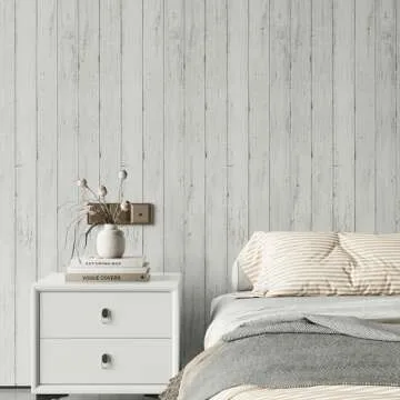 Abyssaly Peel and Stick Wallpaper 17.7" X 118" White Gray Wood Shiplap Contact Paper Self-Adhesive Removable Decorative Wall Covering Vintage Wood Plank Film for Home Decoration