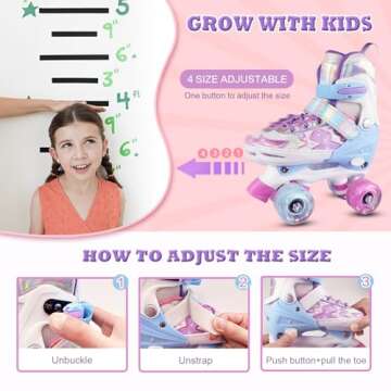Adjustable Kids Roller Skates with Light Up Wheels for Ages 3-12