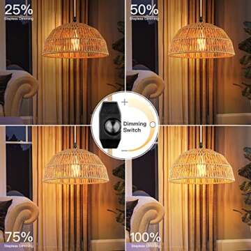 Plug in Pendant Light, Farmhouse Hanging Chandelier Lights with 15ft Golden Cotton Cord, Ceiling Lamp with Dimmable Switch, for Kitchen Island Living Room-2 Pack (Bulb & 4 Swag Hooks Included)