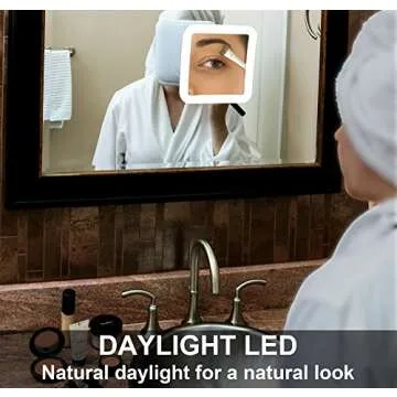 Fancii 10X Magnifying Lighted Makeup Mirror - Daylight LED Vanity Mirror - Compact, Cordless, Locking Suction, 6.5" Wide, 360 Rotation, Portable Illuminated Bathroom Mirror (Square)