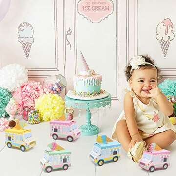 Ice Cream Party Favor Boxes Ice Cream Truck Shape Treat Boxes for Summer Goodie Candy Boxes Sprinkles Themed Baby Shower Kids Birthday Party Centerpieces Table Decor Supplies Set of 12