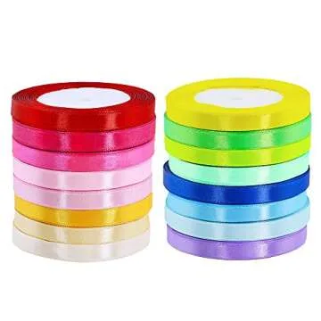 Supla 16 Colors 400 Yard Fabric Ribbon Silk Satin Roll Satin Ribbon Rolls in 2/5" Wide, 25 Yard/roll...