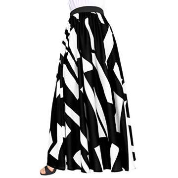 Afibi Women Chiffon Mopping Floor Length Big Hem Solid Beach High-Waist Maxi Skirt (Small, Black 3)