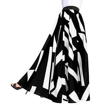 Afibi Women Chiffon Mopping Floor Length Big Hem Solid Beach High-Waist Maxi Skirt (Small, Black 3)