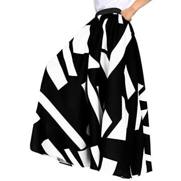 Afibi Women Chiffon Mopping Floor Length Big Hem Solid Beach High-Waist Maxi Skirt (Small, Black 3)