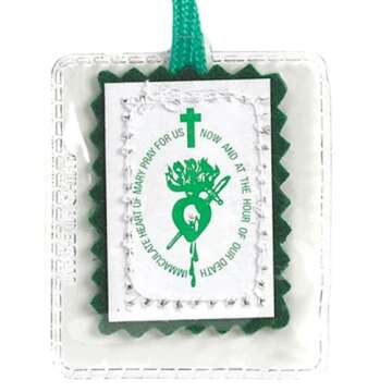 Immaculate Heart of Mary Green Laminated Scapular, 18 1/2 Inch