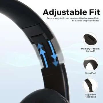 iJoy Bluetooth Headphones Over Ear, Wireless and Wired Foldable Headset Built-in Microphone, FM, Micro SD Card Slot - (Blue) Adults Kids Boys