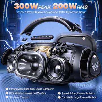W-KING 300W Peak Large Bluetooth Speaker Loud, Massive Bass Boombox, IPX7 Waterproof Party Portable ...